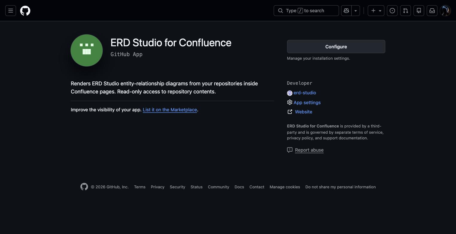 The ERD Studio for Confluence GitHub App page