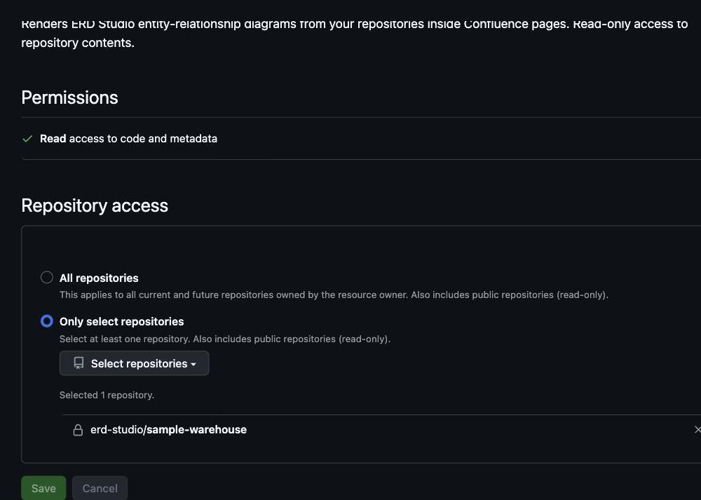 Selecting repository access for the installation